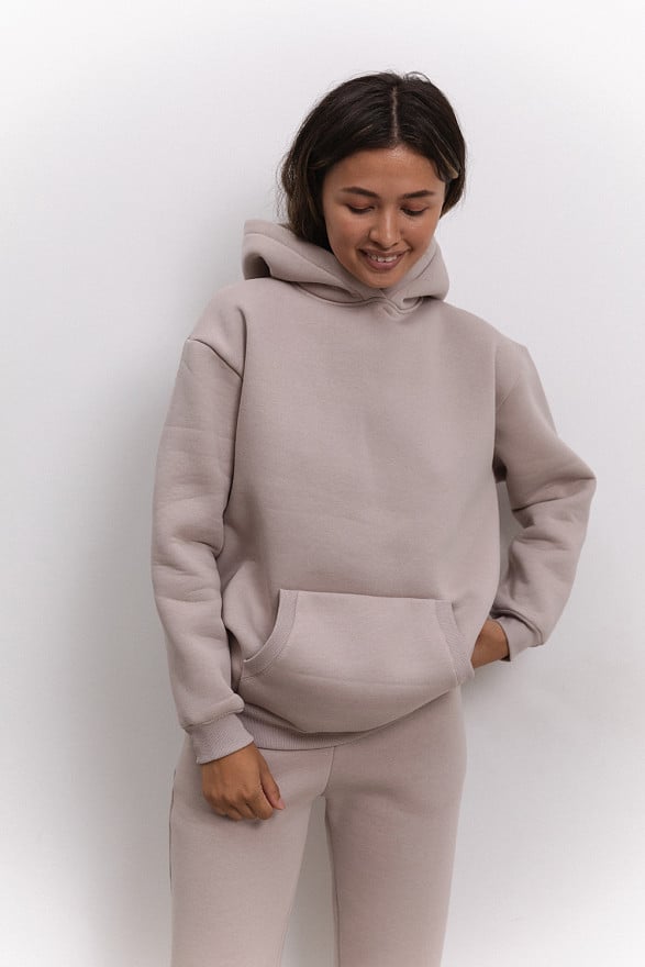 Beige sweatshirt with hood