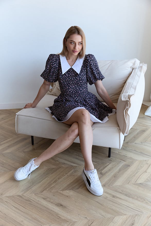 Dark blue light staple minidress with collar and petticoat