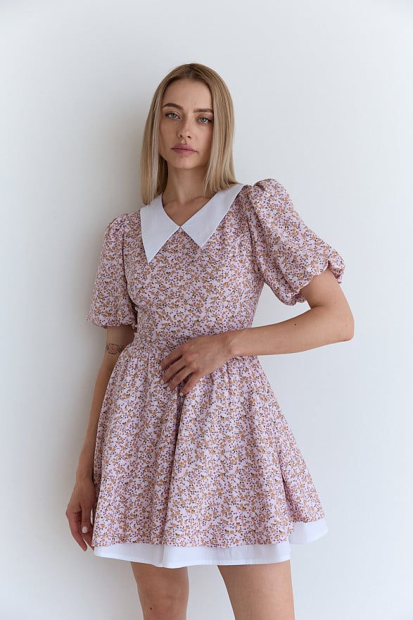 Pink light staple mini dress with collar and petticoat