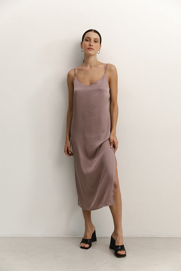 Furrowed Silk tree midi dress in linen style