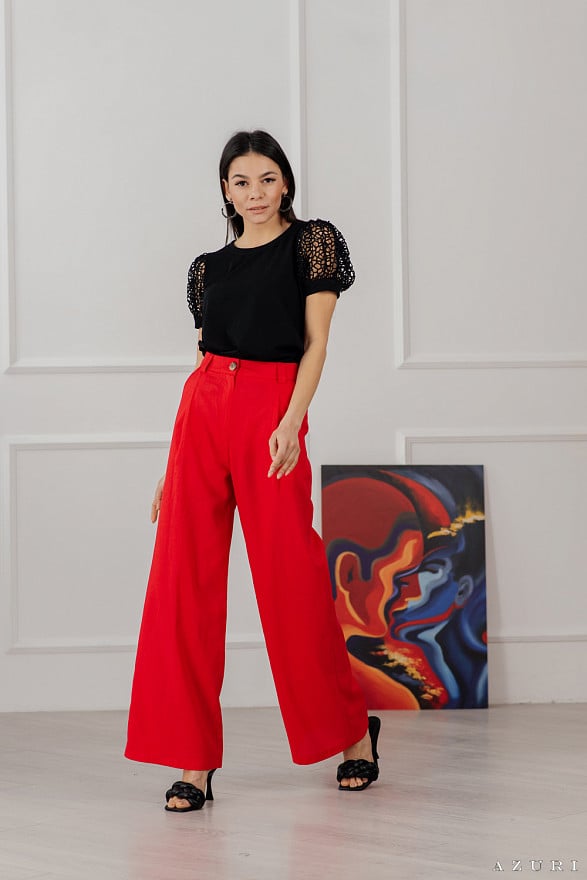 Red linen palazzo pants