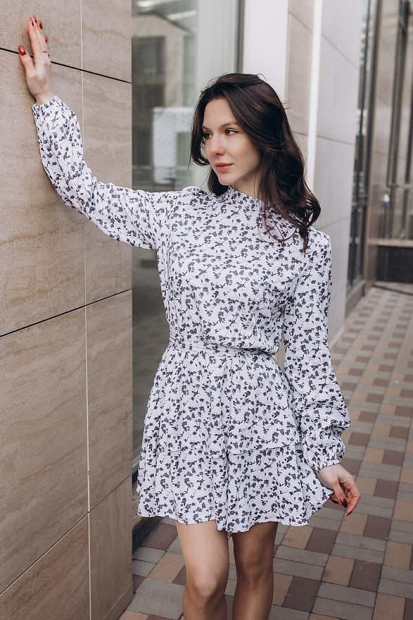 Loose blue mini dress with a fluffy skirt