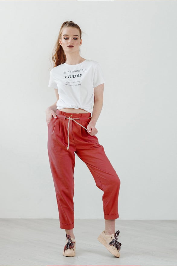 Coral Linen Waist Pants