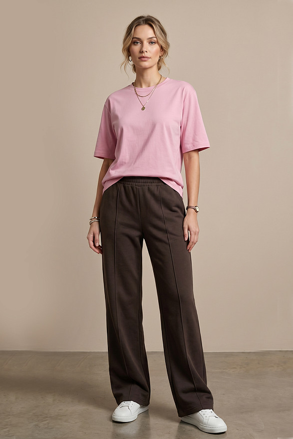 Рожева базова футболка з круглою горловиною