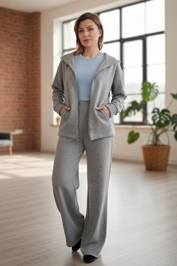 Gray suit made of soft knitted angora