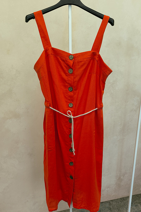 Linen Midi Dress with Straps and Buttons