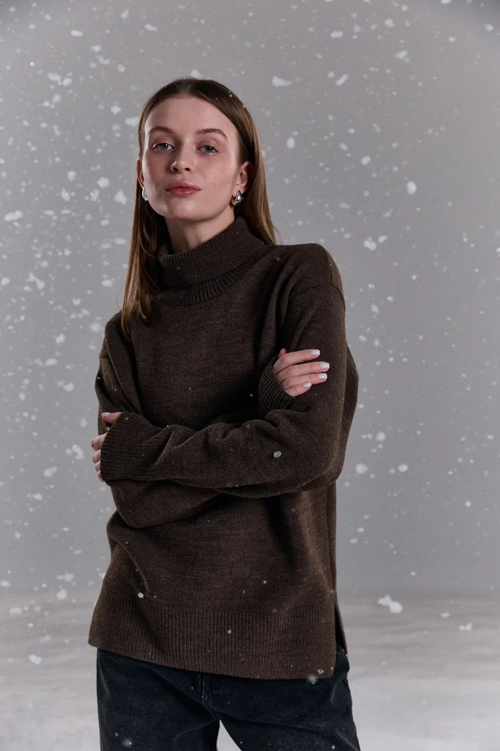 High neck sweater with side slits