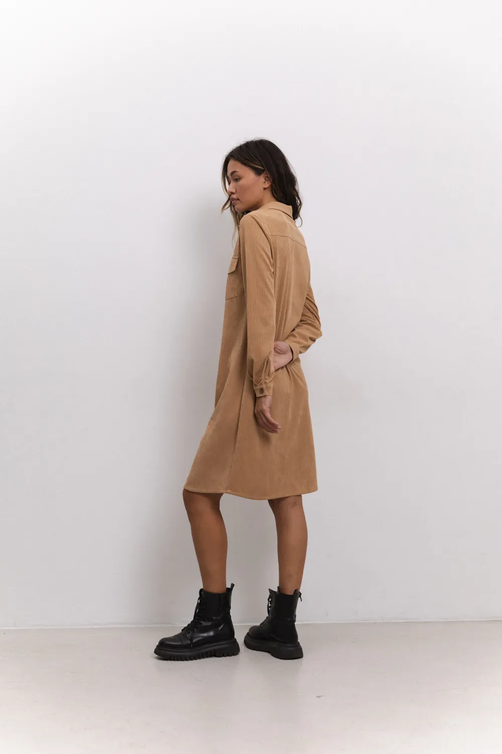 Sand corduroy shirtdress