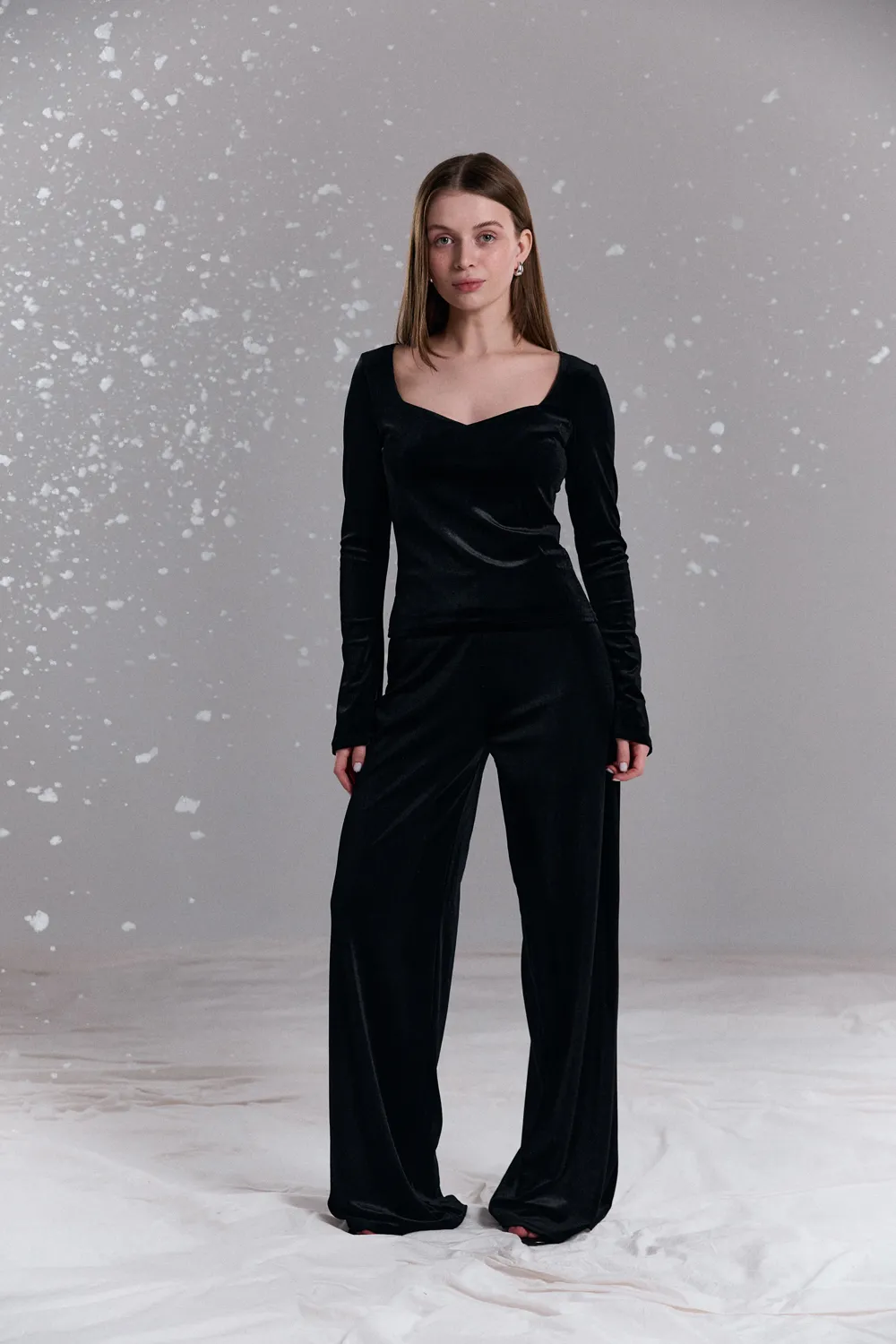 Black stretch velour suit