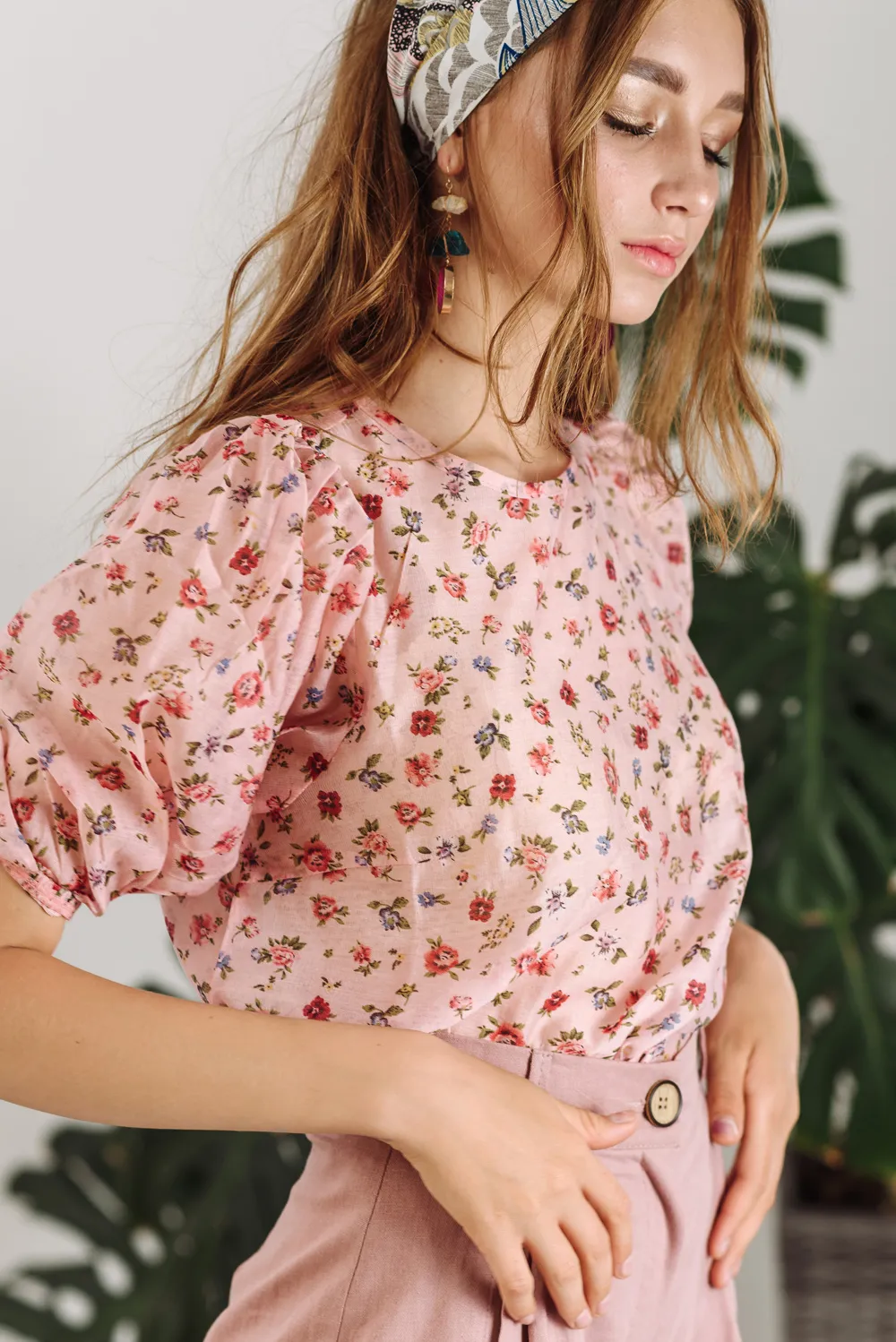 Pink floral print top