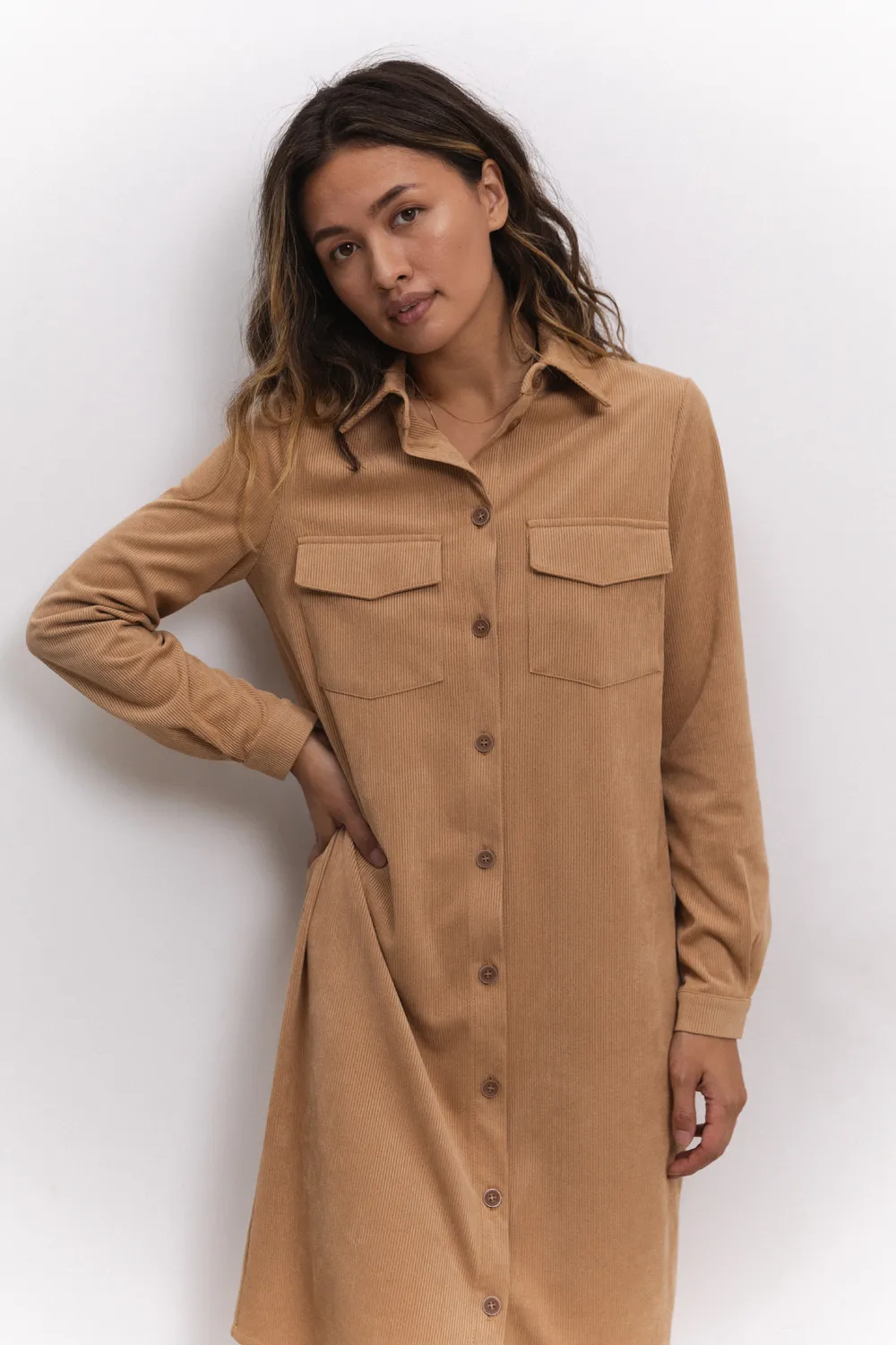 Sand corduroy shirtdress