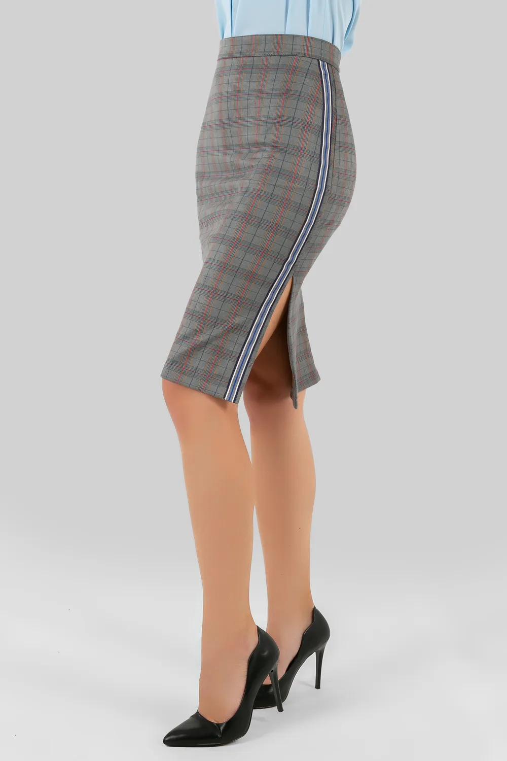 Pencil skirt in plaid in blue