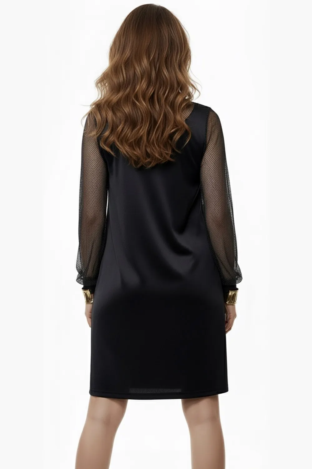 Чорна вільна сукня-трапеція з напівпрозорою сіткою