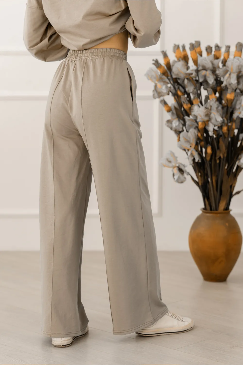 Beige Wide Leg Sweatpants