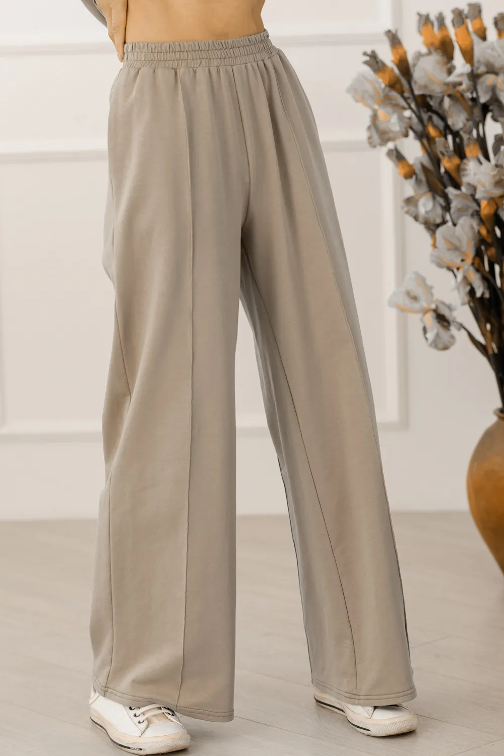 Beige Wide Leg Sweatpants