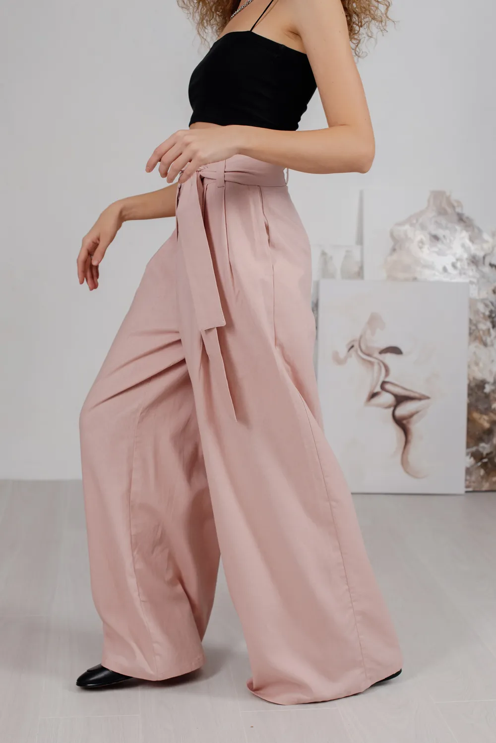 Powdered linen palazzo trousers